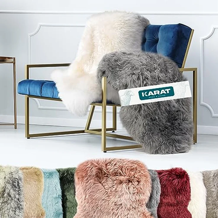 KARAT Lammfell echt - Marsala Flauschige Stuhlkissen Schaffell Deko Teppich für Wohzimmer & Kinderzimmer, Sitzauflage, Dekofell, mit Lederrücken 90x60 cm (Audrey) – Bild 8