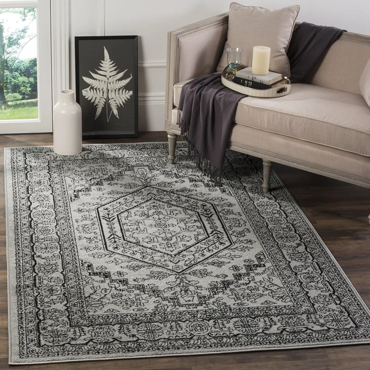 SAFAVIEH Traditionell Teppich für Wohnzimmer, Esszimmer, Schlafzimmer - Adirondack Collection, Kurzer Flor, Silber und Schwarz, 183 X 274 cm