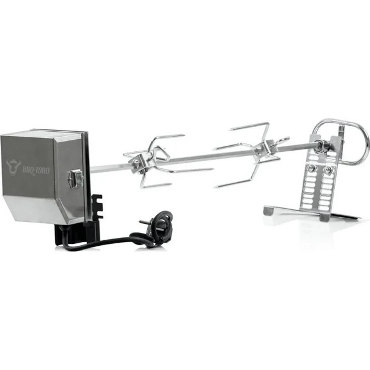 BBQ-Toro Grillspieß Edelstahl Grillspieß Set 70 cm, Motor 220V - 240V, 2 Fleischklammern – Bild 4