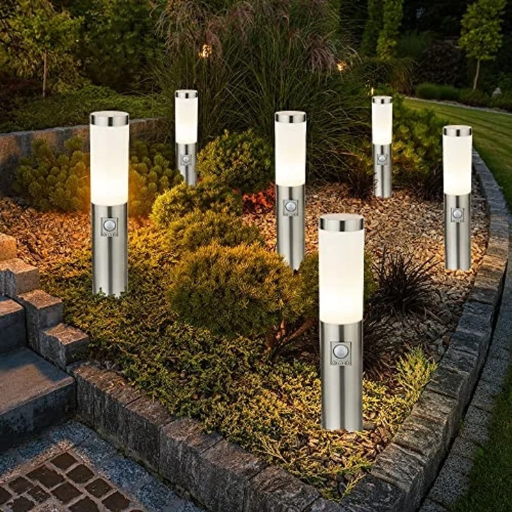 6x LED Wegelampe, Edelstahl, Bewegungsmelder, IP44, H 45cm – Bild 2