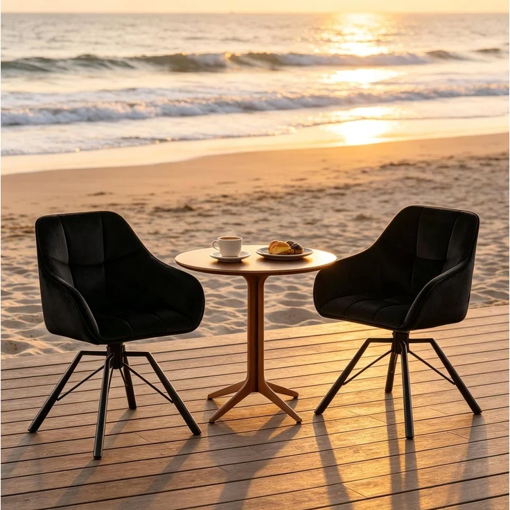 Essstuhl 58,5 x 82,5 x 54,5 cm – drehbar mit Armlehnen, Samtbezug und schwarzem Metallgestell, 2er-Set – Bild 3