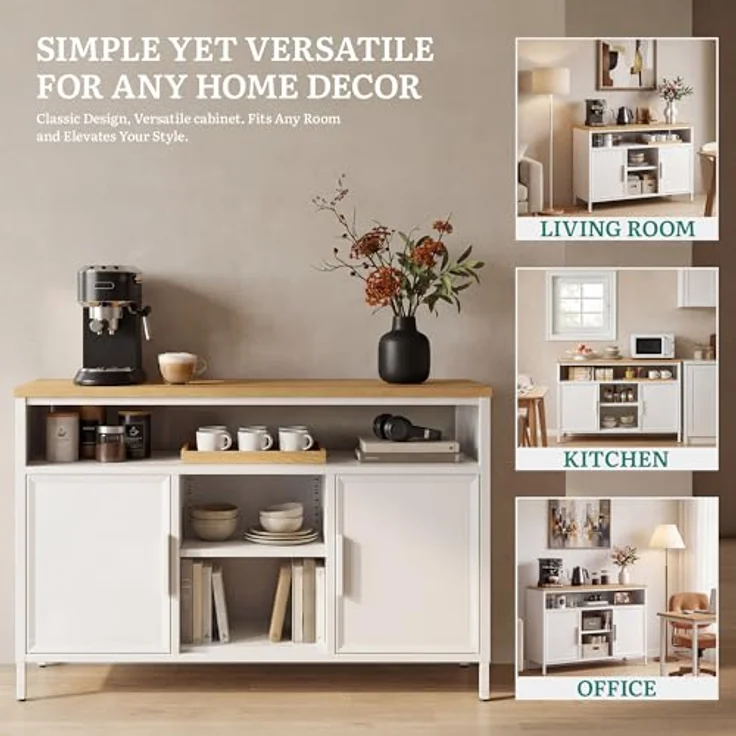 YITAHOME Aufbewahrungsschrank, Metallschrank, Sideboard, Schrank mit Doppeltür, Magnetverschluss, verstellbare Einlegeböden, Stahlgestell – Bild 7