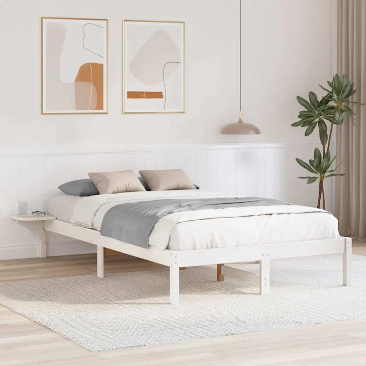 vidaXL Bettrahmen Weiß 140 x 190 cm Massives Kiefernholz 873194 – Bild 1