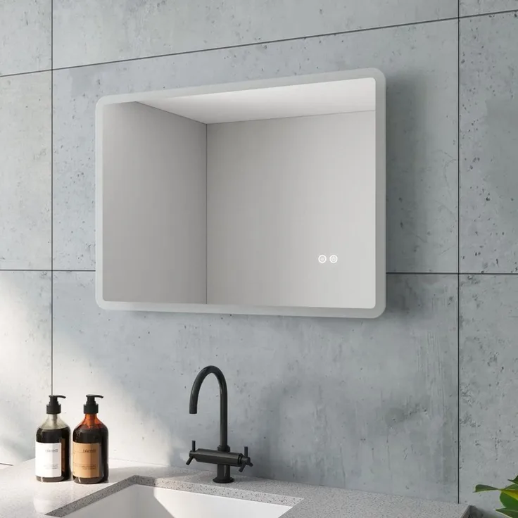AQUABATOS LED-Lichtspiegel Badezimmerspiegel Badspiegel Led Spiegel mit Beleuchtung, 80x60cm Anti-beschlag Kaltweiß 6400K Touch IP44 Energiesparend