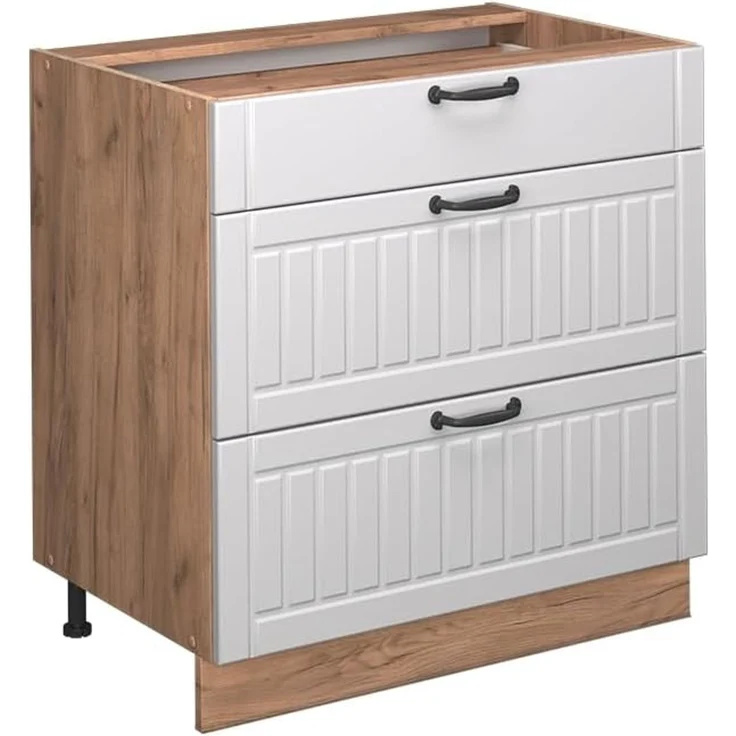 Küchenunterschrank Fame-Line Weiß Landhaus 80 cm mit 3 Schubladen, AP Eiche Vicco – Bild 1