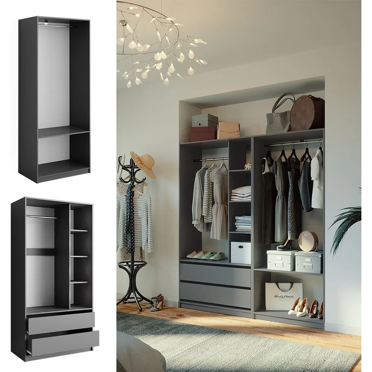 Kleiderschrank Elmo Anthrazit 180 x 200 cm 2er Set Vicco – Bild 2