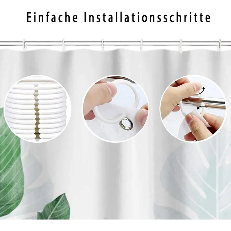 Duschvorhang 240x200 Grün Blätter Wasserabweisend Polyester Waschbar – Bild 3