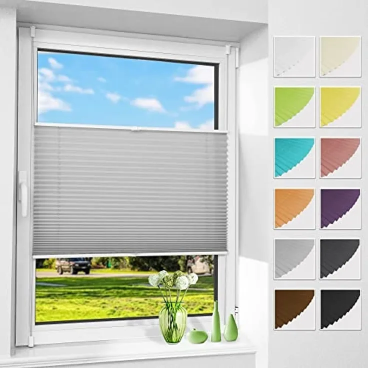 Allesin Plissee ohne Bohren Plissees Klemmfix Hellgrau 60x120cm(BxH), Plisseerollo Faltrollo mit Klemmträger, Jalousie Rollos für Fenster und Tür, Sichtschutz und Sonnenschutz