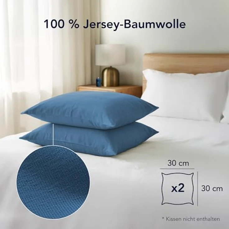 Dreamzie Kissenbezug 30x30 (Set mit 2) - 100% Jersey Baumwolle 150 g/qm Kissenbezüge -Blau - Für Kissen 30x30 cm - Kissenhülle - Kissenbezug - Resistent und Hypoallergen – Bild 3