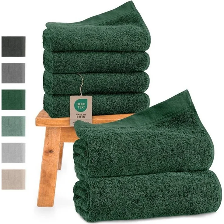 Hausfelder Handtücher Handtücher Set (Dunkelgrün, 2 Badetücher + 4 Handtücher), (Set, 6-St), 100% Baumwolle, weich, saugfähig, Uni-Farben – Bild 4