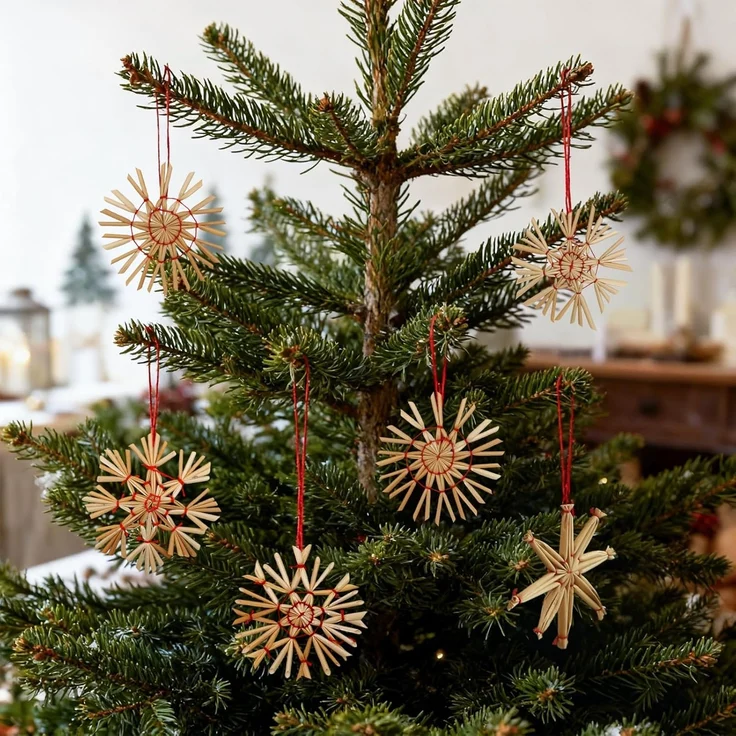 SALCAR 24-teiliges WeihnachtsbaumSchmuck aus Stroh, Strohsterne Set, Natürlicher Stroh Anhänger für Weihnachtsdekoration, handgemachter natürlicher Schmuck für Christbäume – Bild 5