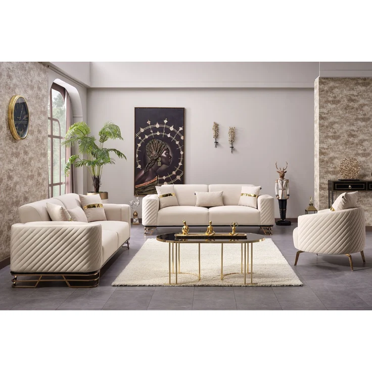 Sitzgruppe/Sofa Set - Wohnzimmergarnitur "Violaa" 3+3+1-Beige – Bild 2