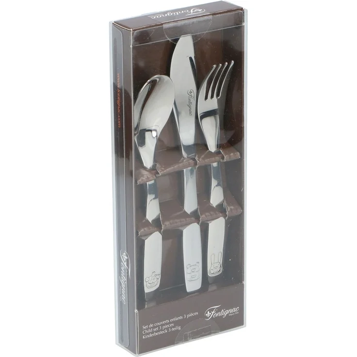 Kinderbesteck Set 3tlg. Edelstahl Besteckset Messer Gabel Löffel mit Tier Gravur – Bild 1