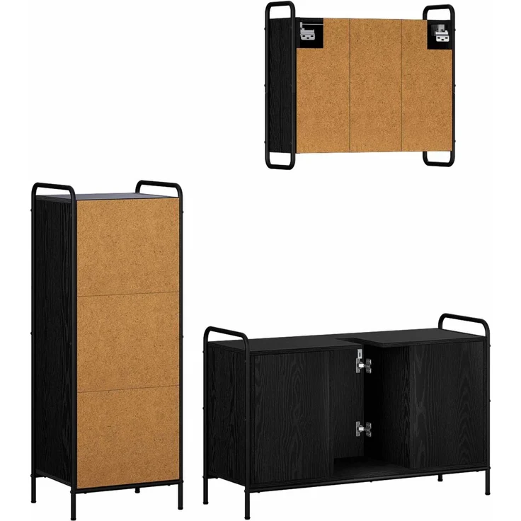 vidaXL Badezimmerschrank-Set 3 stk. Schwarz Eichen-Optik 3444537 – Bild 7