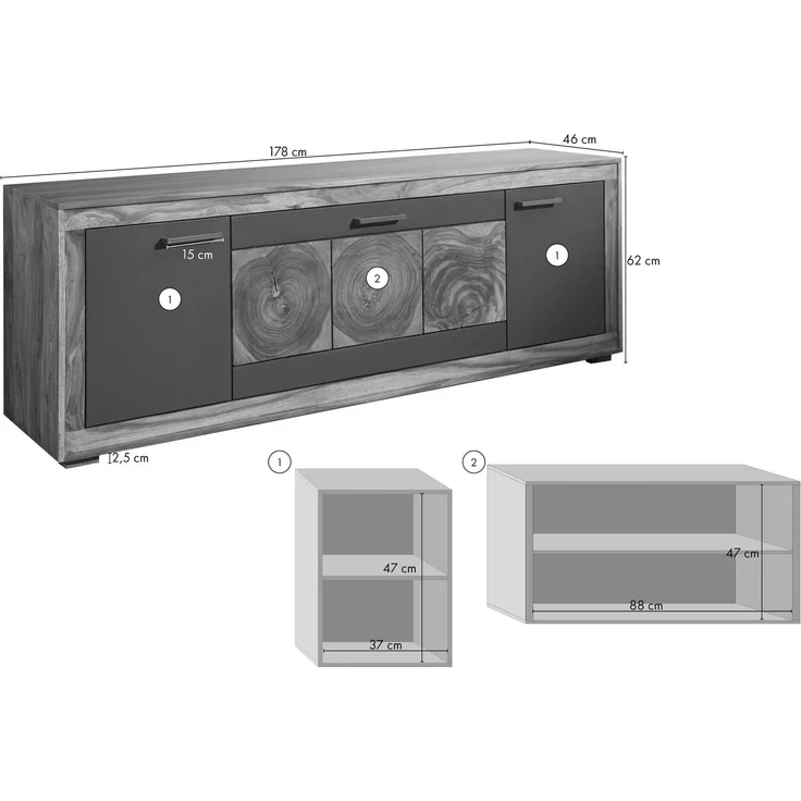 TV-Board Sheesham 178 x 46 x 62 gebeizt TURIN #07 – Bild 7