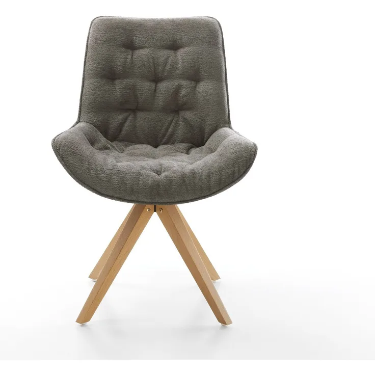 Drehstuhl Taimi-Flex Bouclé Soft Schlamm Holzgestell kantig Natur 180° drehbar