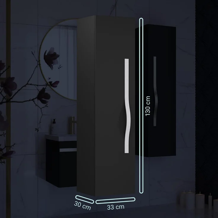 BADEDU FILS Hochschrank 33 cm breit, Schwarz, Griff Silber – Bild 2