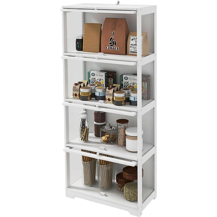 Vitrine für die Wohnzimmermöbelserie Buffet mit 4 Ebenen und Falttüren, 59 x 30 x 139 cm, weiß--Weiß--59x30x139cm--YOUDENOVA – Bild 2