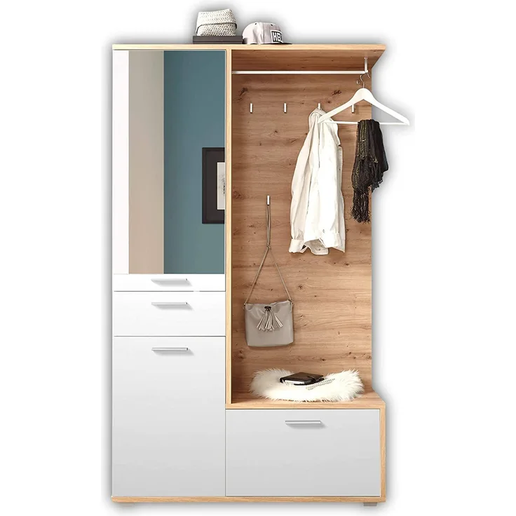 Garderobe ENTRA Kompaktgarderobe Spiegel Paneel Hochschrank Artisan braun weiß