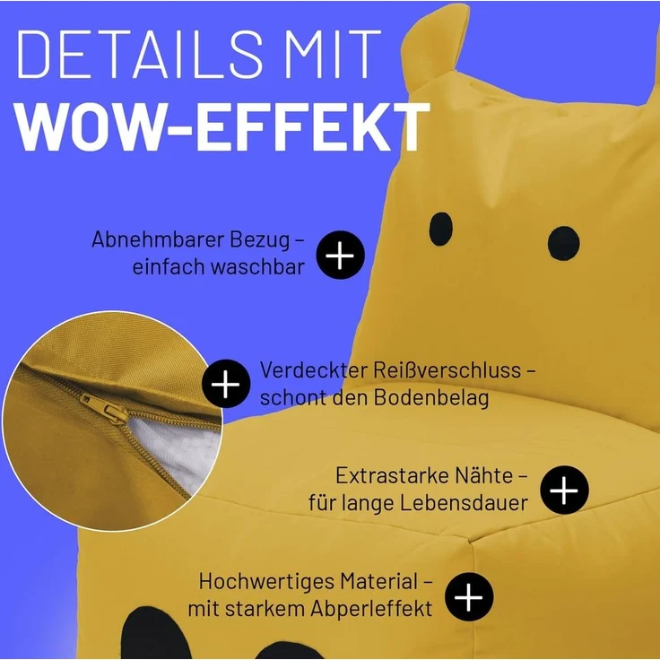 LUMALAND 'Animal Line Hippo' Kindersitzsack, indoor & outdoor, Polyester senfgelb, 200 l – Bild 6