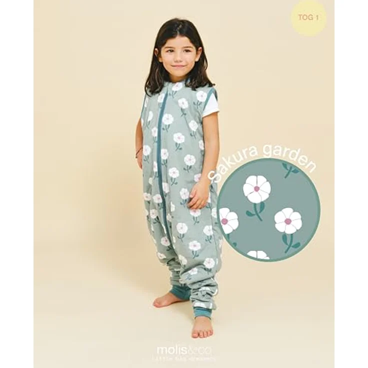 molis&co - Baby Schlafsack mit Füßen - Ideal für Frühling und Herbst - Babyschlafsack mit Füßen 1 tog - Leicht gepolstert - 100% Baumwolle (Oeko-TEX 100), Premium Qualität - Sakura Garden (70 cm) – Bild 5