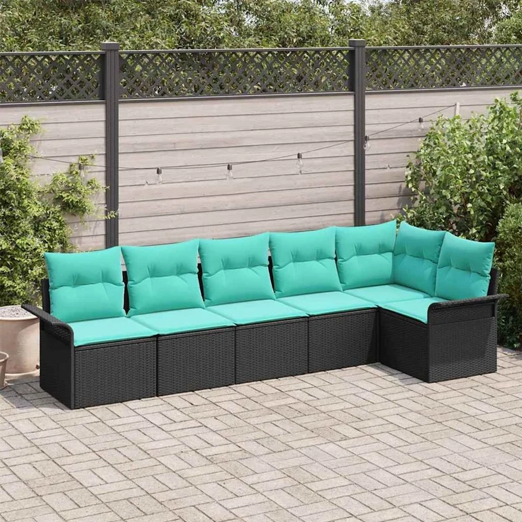 vidaXL Gartensofa-set mit Speicher 6 pcs Schwarz Poly-Rattan 3354055 – Bild 1