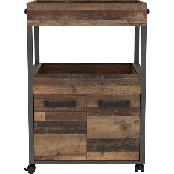 Servierwagen >Home Bar< auf Rollen, in Old-Wood Vintage Dekor / Betonoptik - 60x88,5x40cm (B/H/T) – Bild 2