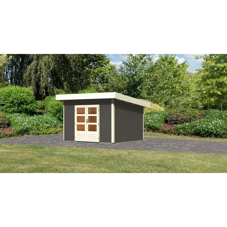 Gartenhaus Northeim 3 - 309x309 cm, 38 mm Holz terragrau, Karibu – Bild 1