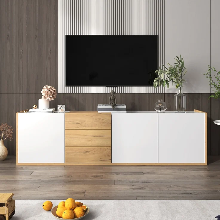 TV-Schrank 171 cm Weiß Holzoptik mit 3 Türen & 3 Schubladen, Lowboard mit verstellbaren Regalen – Bild 6