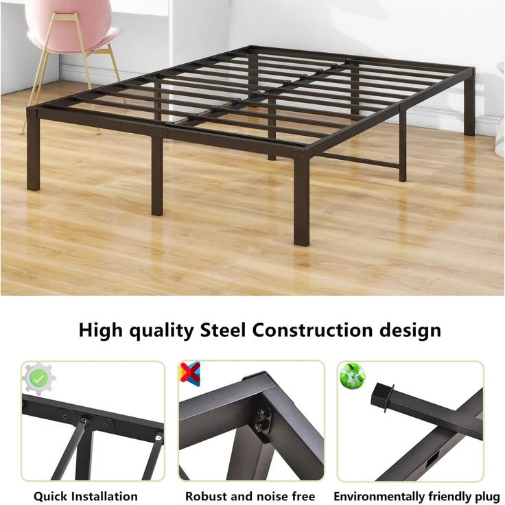 CHICFURN Metallbett 120x200 cm aus Metall mit Stauraum und geräuschdämpfenden Kappen Schwarz – Bild 5