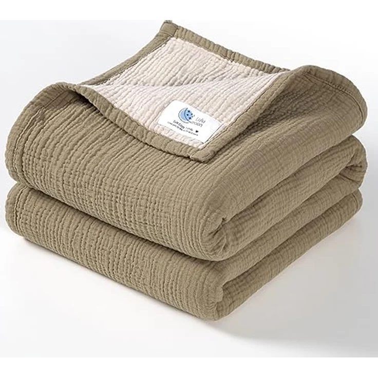 Lulu moon Musselin-Babydecke – Baumwoll-Steppdecke für Kleinkinder – wendbare Kinderbettdecke für Babys, Jungen und Mädchen, 120x120 cm (Olive) – Bild 2