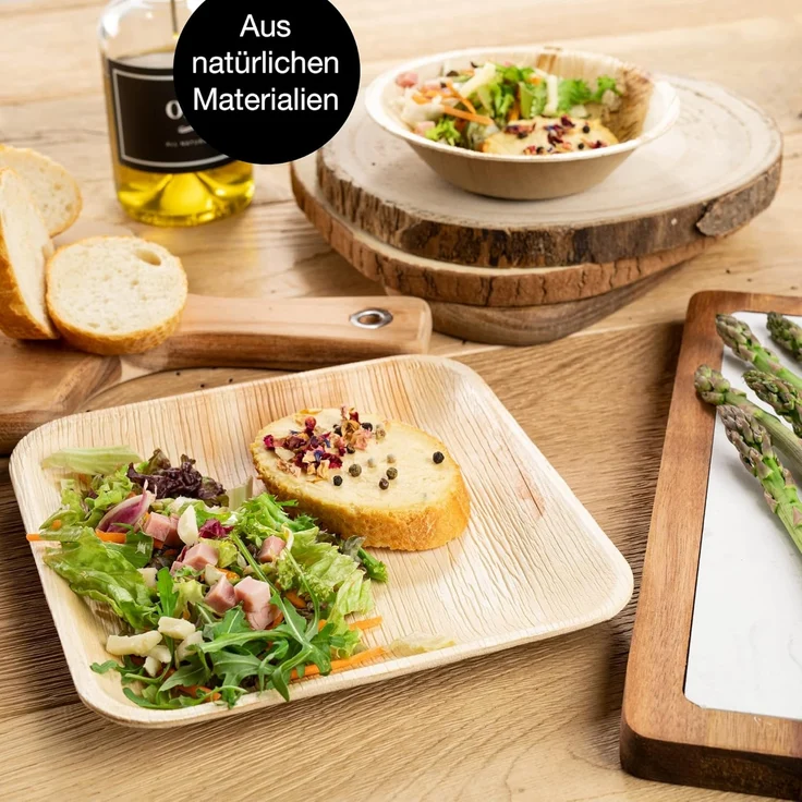 Moritz & Moritz Einweggeschirr-Set 25tlg Palmblatt Geschirr Eckig 20cm (25-tlg), 25 Personen, Palmblatt, Birkenholz, 25x25cm – Bild 5