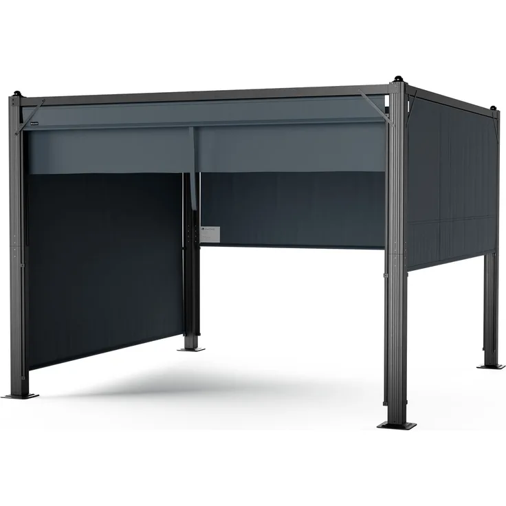 Blumfeldt Pantheon Cortina Pavillon 3x3 m – Aluminiumrahmen, Verstellbares Dach & Seitenrollos, Wetterfest & Stabil, Dunkelgrau/Schwarz
