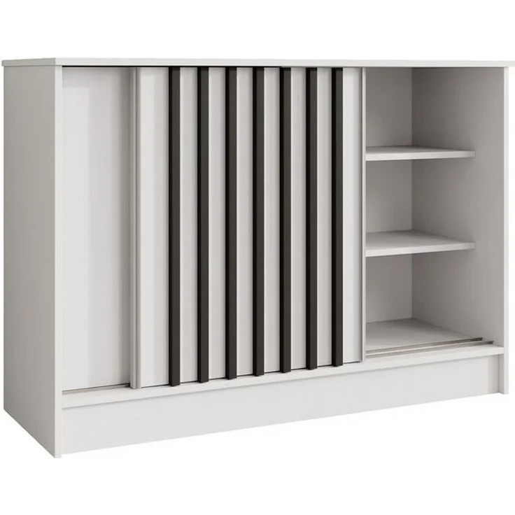 Beautysofa Kommode mit 2 Schiebetüren HORIZON (in 120 cm oder 160 cm, verschiedene Farben: Eiche Artisan, Schwarz, Weiß, Kaschmir), mit dekorativen Lamellen – Bild 3
