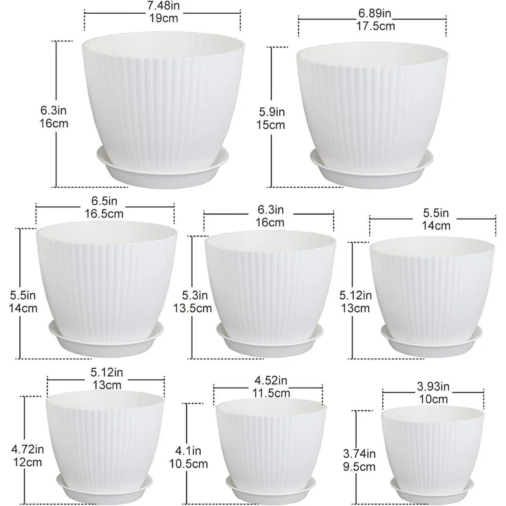 Homeuouz 8er Set Blumentopf mit Untersetzer 19/17.5/16.5/16/14/13/11.5/10cm – Bild 3