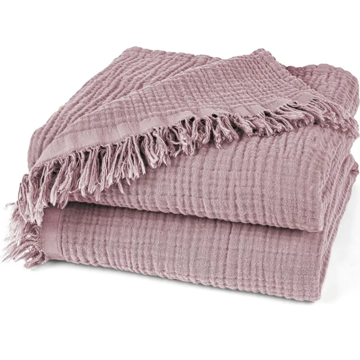 Pure Label Musselin Decke 150x200 cm - Oeko-Tex zertifizierte Kuscheldecke aus 100% Baumwolle | Musselin Wohn- & Kuscheldecke für Couch und Sofa in XL | 150x200 cm, Farbe der Decke Mauve