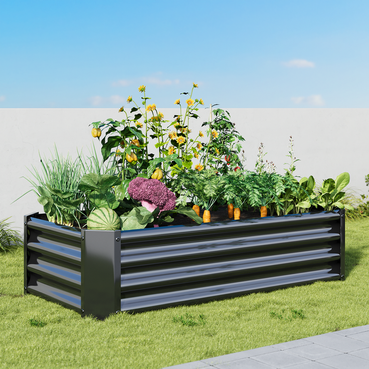 Homerecommend Hochbeet 120x60x30 cm, Gartenbett und Pflanzenkasten aus verzinktem Stahl, für Gemüse und Kräuter, Silber – Bild 3