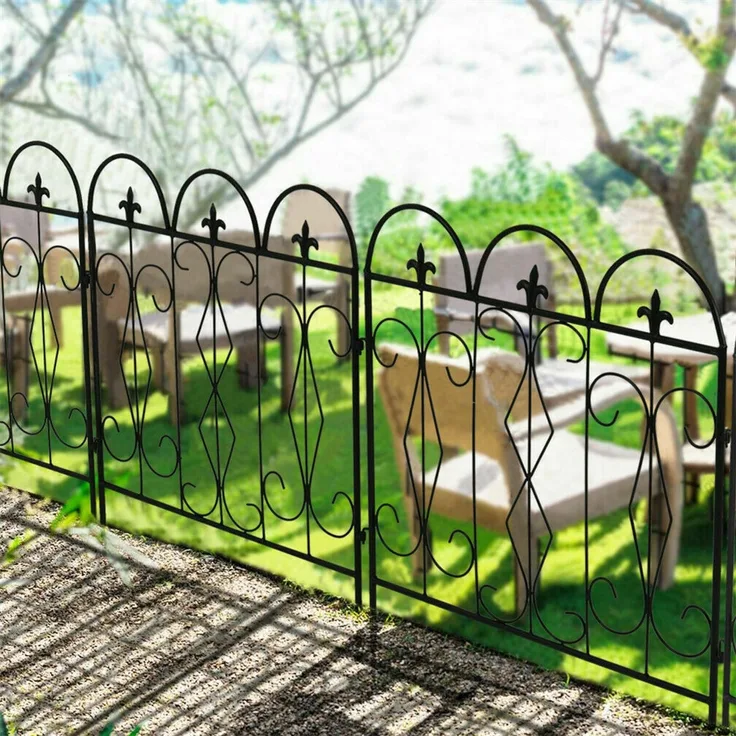 UNHO Gartenzäune Beetzaun Metall Rankgitter Dekozaun Betteinfassung Beetbegrenzung 5 Stück Teichzaun Gartenzaun Steckzaun Metall Zaun Zaunelement Gehege Zaungitter Schwarz 61x70 cm