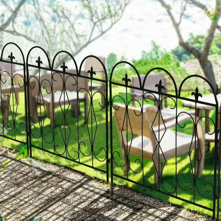 UNHO Gartenzäune Beetzaun Metall Rankgitter Dekozaun Betteinfassung Beetbegrenzung 5 Stück Teichzaun Gartenzaun Steckzaun Metall Zaun Zaunelement Gehege Zaungitter Schwarz 61x70 cm – Bild 1
