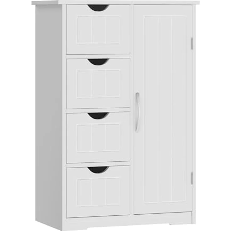 Sweetcrispy Badezimmerschrank 24 Inches Hoch Modern, mit 4 Schubladen & 1 Tür, Hochglanz Weiß mit Einboden & Großem Stauraum, Schmale Badkommode, Badezimmer Kommode – Bild 2