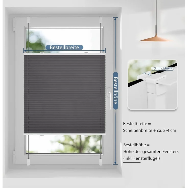 Sanfree Plissee Klemmfix Plisseerollo ohne Bohren Anthrazit B100 x H120cm inkl. Klemmträger Blickdicht und lichtdurchlässig Jalousie Faltrollo Sichtschutz und Sonnenschutz Rollo für Fenster & Tür – Bild 5