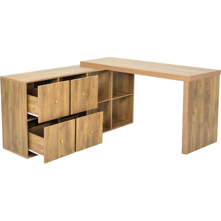 Drehbarer Schreibtisch aus MDF mit 8 Staufächern, 120x48x78 cm, Eichenoptik – Bild 5
