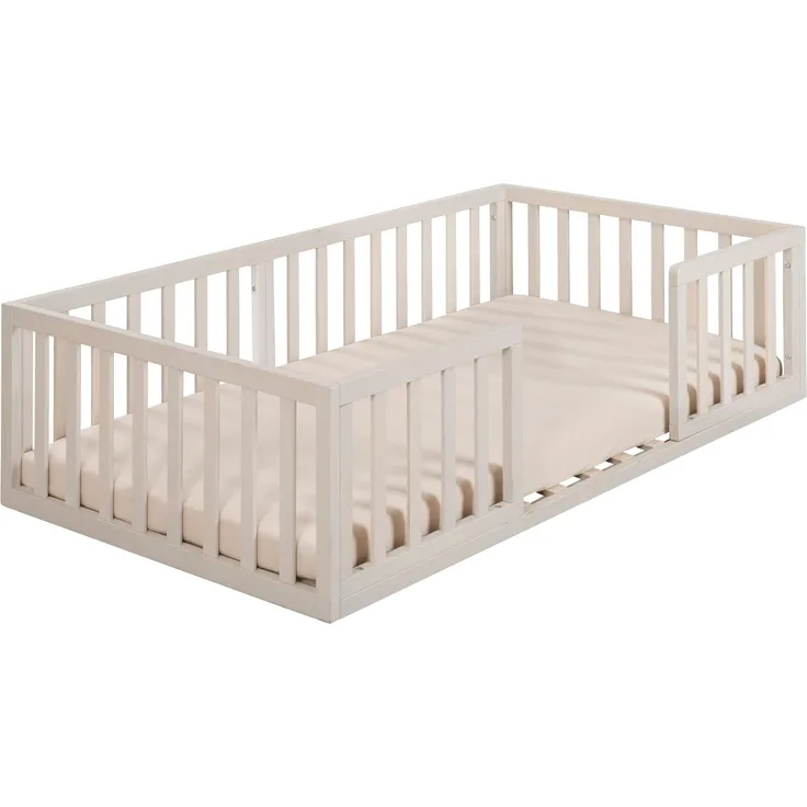 roba Montessori Bodenbett 70 x 140 inkl. Lattenrost & Rausfallschutz - Stone Washed
