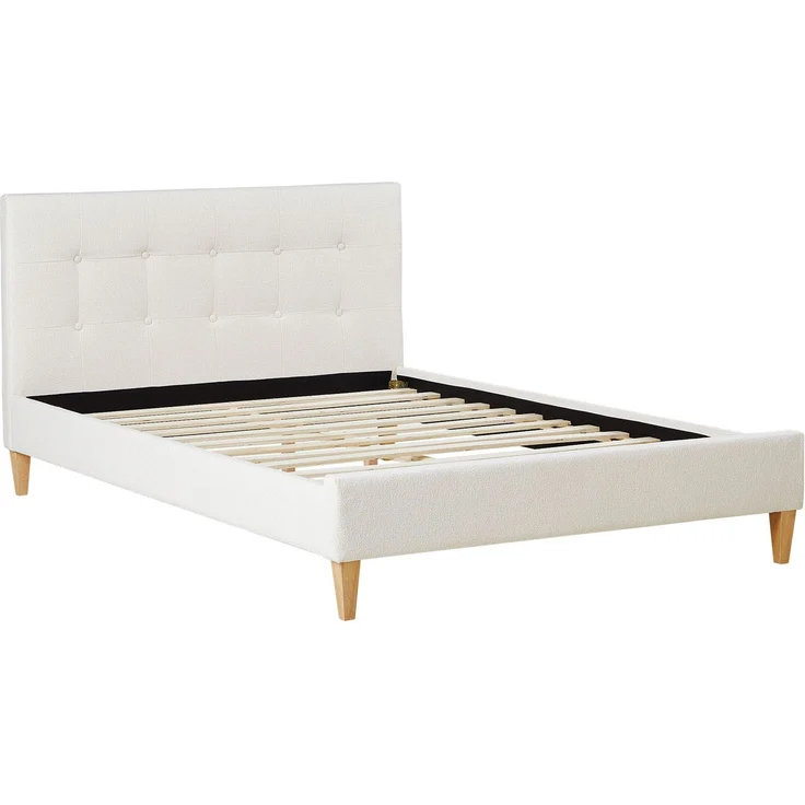 Polsterbett 140x200 cm mit Matratze Beige Bouclé Doppelbett Bett Bettgestell Lattenrost Stoffbett – Bild 6