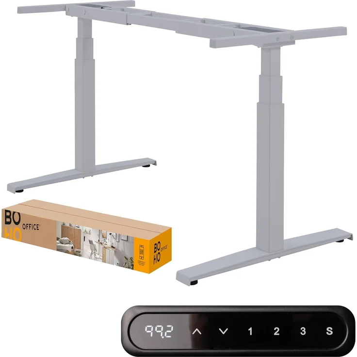 boho office® Basic Line - elektrisch stufenlos höhenverstellbarer Schreibtisch in Silber mit Memory-Funktion sowie einstellbaren Kollisionsschutz und Soft-Start/Stop – Bild 1