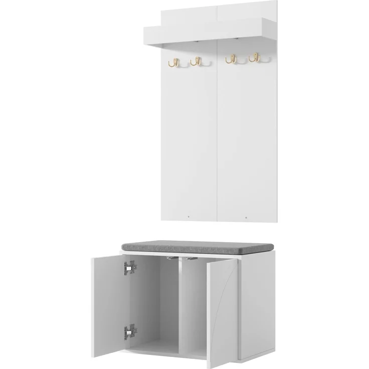 Garderoben-Set 60x35x(45+100) cm in Weiß, 3-in-1 mit Schuhschrank, Haken und Schuhbank – Bild 6