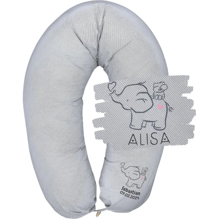 sei Design Stillkissenbezug XXL 190x30 cm - personalisiert mit Namen und Geburtsdatum personalisierte Geschenke Baby Junge Mädchen für Stillkissen Lagerungskissen Schwangerschaftskissen