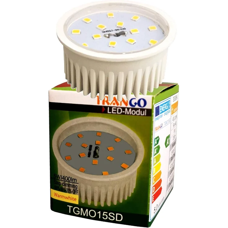TRANGO LED Einbaustrahler, 5er Pack MO15SD-5 Ultra flach 5Watt 3 Stufen dimmbar LED Modul 3000K warmweiß zum Austauschen GU10 & MR16 Halogen Leuchtmittel, für Einbauleuchten, Deckenstrahler, Deckenleuchte, Spots – Bild 3