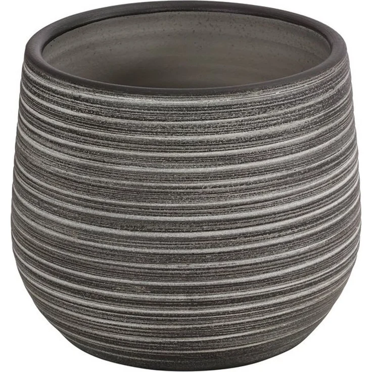Dehner Blumentopf Klara, Ø 21 - 23 cm, Höhe 21 - 23 cm, dunkelgrau, handgefertigter Übertopf, geriffelte Oberfläche – Bild 2