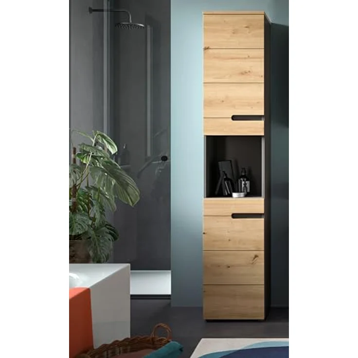 Xonox Canu Hochschrank, re./li. montierbar (B/H/T: 38x193x34 cm) in Basalt grau Nachbildung und Artisan Nachbildung – Bild 3